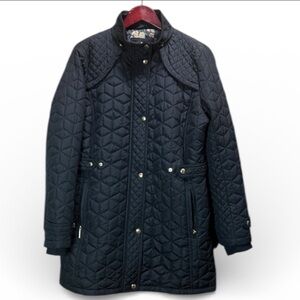 “Weatherproof” Womens Quilted Jacket / Zip-up, Snap-up / snap-on hood / Size L